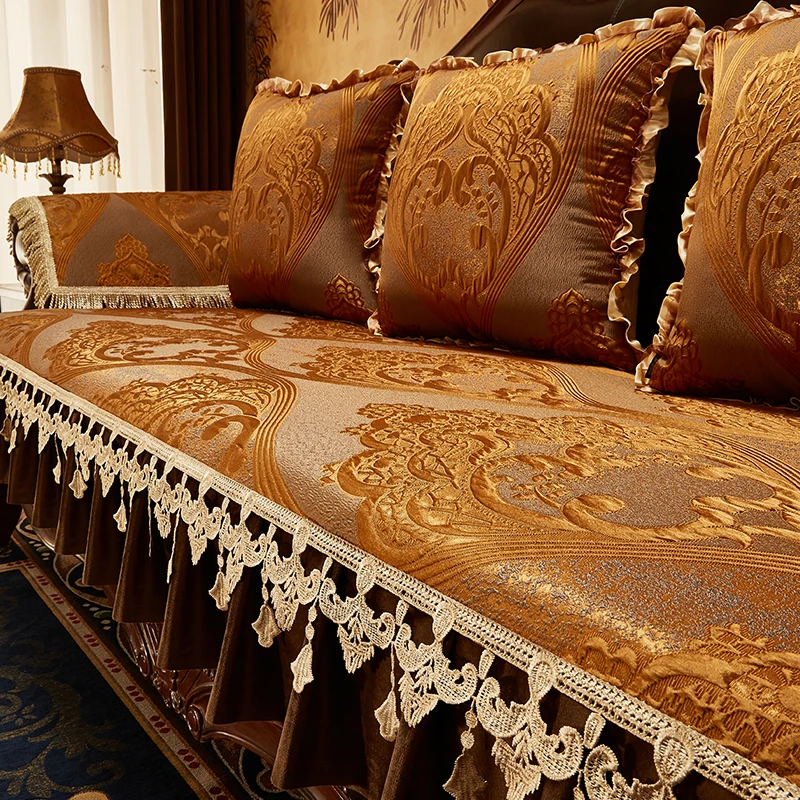 Home Decor Jacquard Sofa Cushion Luxury Seat Cover Anti-slip Wear-resistant Couch Cover Retro Classic Armchairs Protective Towel