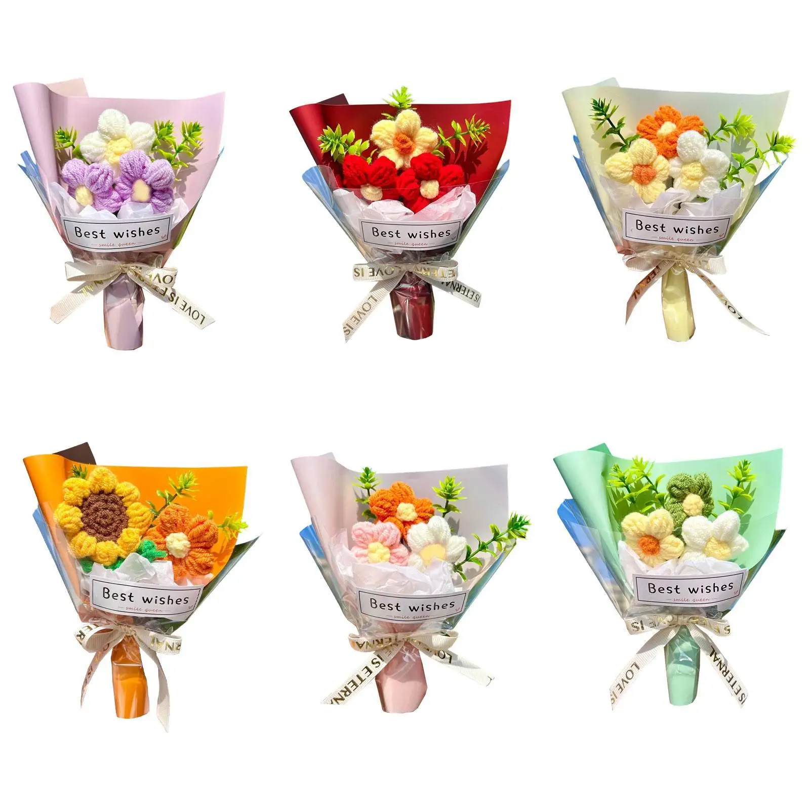 Knitted Artificial Flowers Crochet Flowers Decoration Ornament Artificial Artwork for Wedding Valentines Day Thanksgiving Day