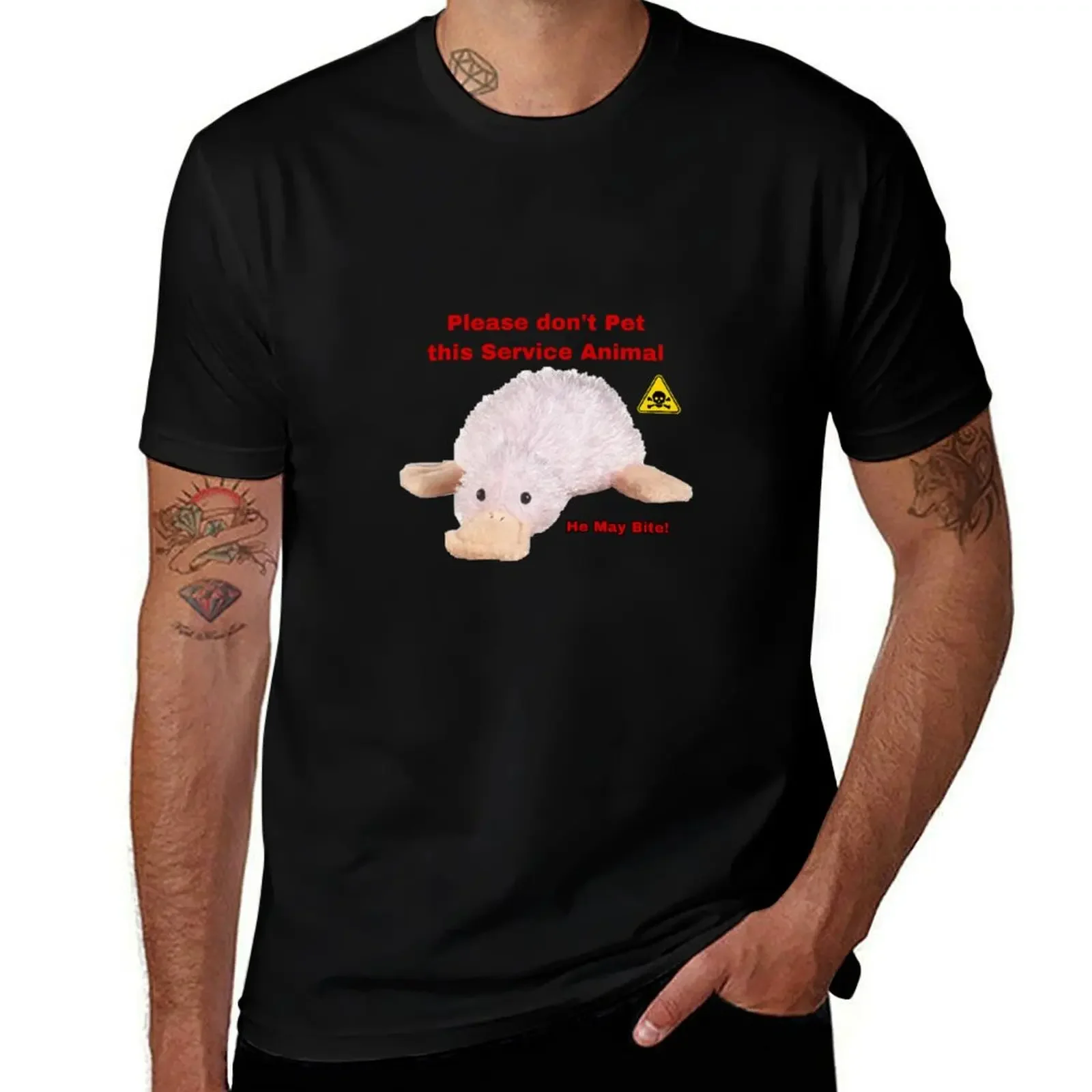 Webkinz waddles googles please dont pet this service animal he may bite meme T-Shirt Louboutins Funny t-shirts Men's t-shirts