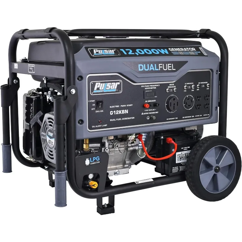 Pulsar G12KBN Heavy Duty Portable Dual Fuel Generator - 9500 Rated Watts & 12000 Peak Watts - Gas & LPG - Electric Start