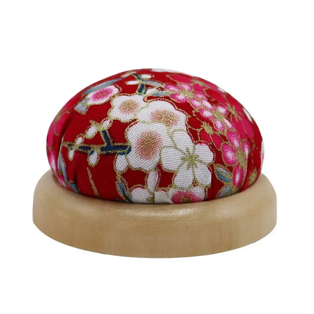 Ball Shaped Pin Cushion With Wooden Base Printed Floral Fabric Cover DIY Sewing & Quilting Accessory Needlework Tools