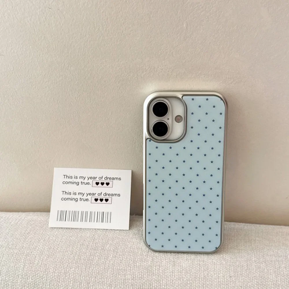 Full Screen Blue Stars Pattern Electroplated Drip Glue Phone Case For Samsung S 23 24 25 26 EDGE FE Plus Ultra Creative Cover