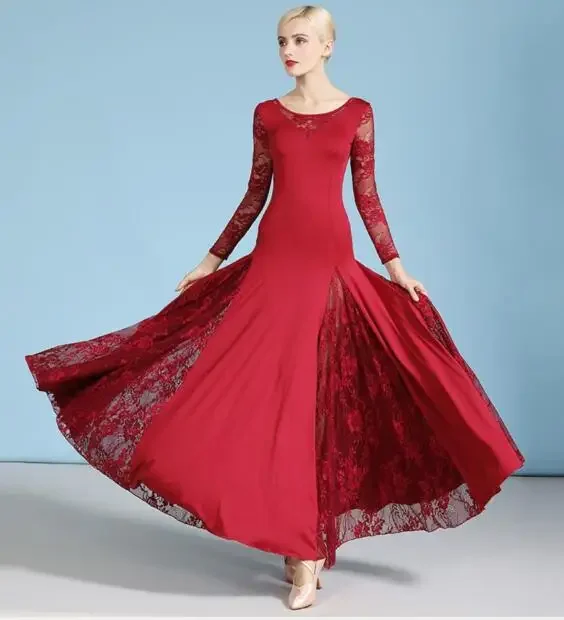 1pcs/lot Sexy lace ballroom dance dress for woman long sleeves waltz tango dance dresses standard ballroom dress