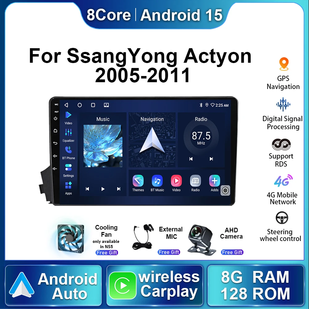

Автомобильная стереосистема Android15, авторадио для Ssangyong Kyron Actyon 2005-2009 2010 2011, мультимедийный плеер, беспроводная навигация Carplay GPS