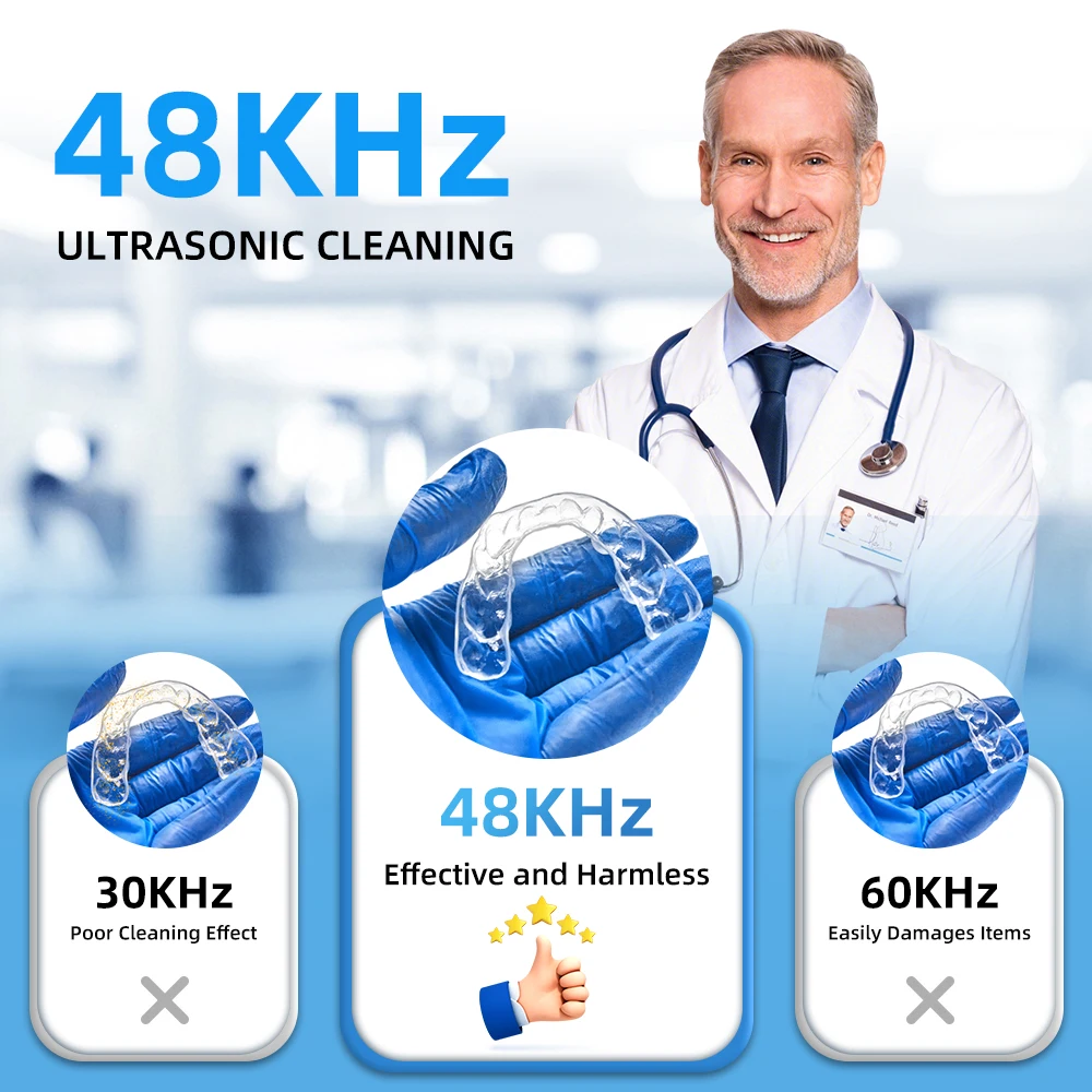 KUNPHY 超音波 UV クリーナー 200 ミリリットル 48kHz 入れ歯アライナーリテーナー美白トレイナイト歯科マウスガードバッテリー USB 付き