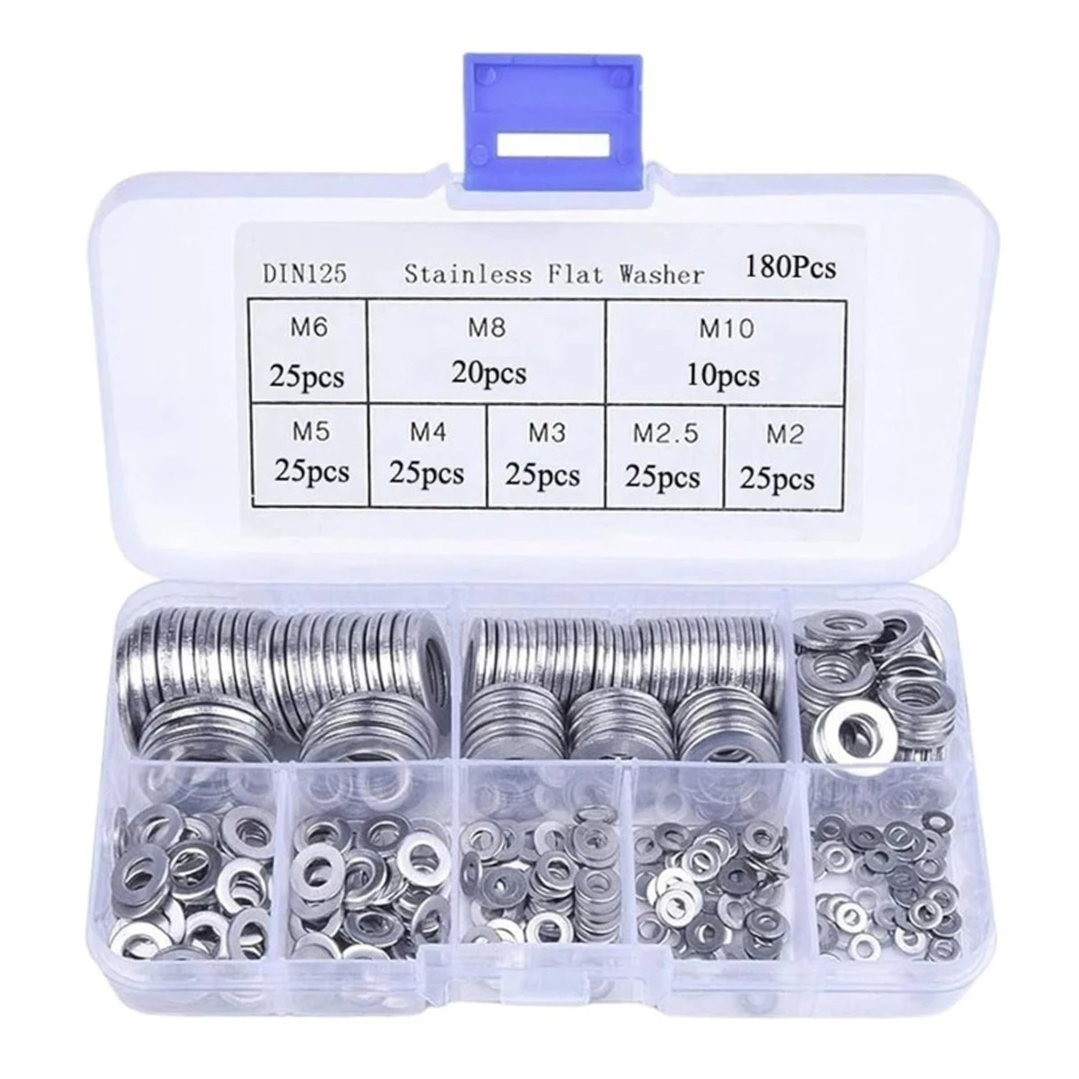 

180Pcs Useful Stainless Steel Flat Washer Plain Washer Flat Gasket Rings Assortment Kit for Sump Plugs M2-M10