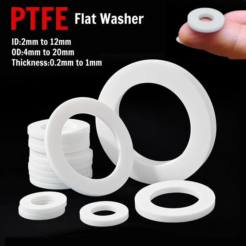 

White PTFE Flat Washer Sealing Gasket M2 M2.5 M3 M4 M5 M6 M8 M10 M12 High Temp Resistant for Pressure Gauge Water Pipe Connector
