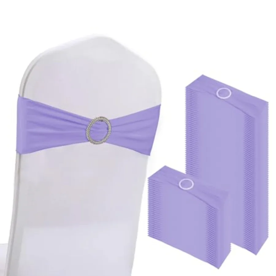 

100PCS Spandex Stretch Chair Sashes Bows Elastic Chair Cover Bands Ties with Buckle Slider for Wedding Party Reception Events U