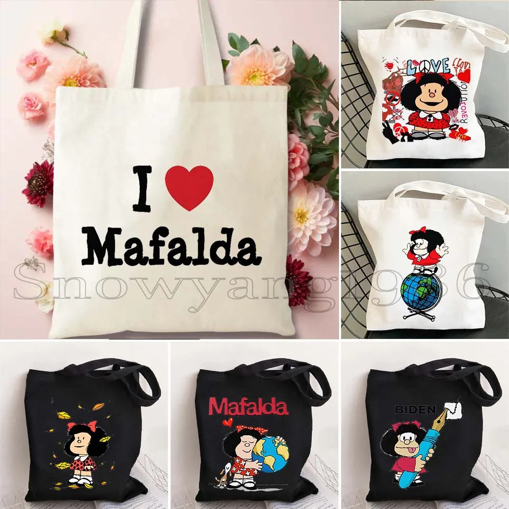 

Cute Kawaii Mafalda Quino Fan Gifts Harajuku Canvas Totes Bag Cartoon Shopper Bag Comics Book Shoulder Shopping Bag Lady Handbag