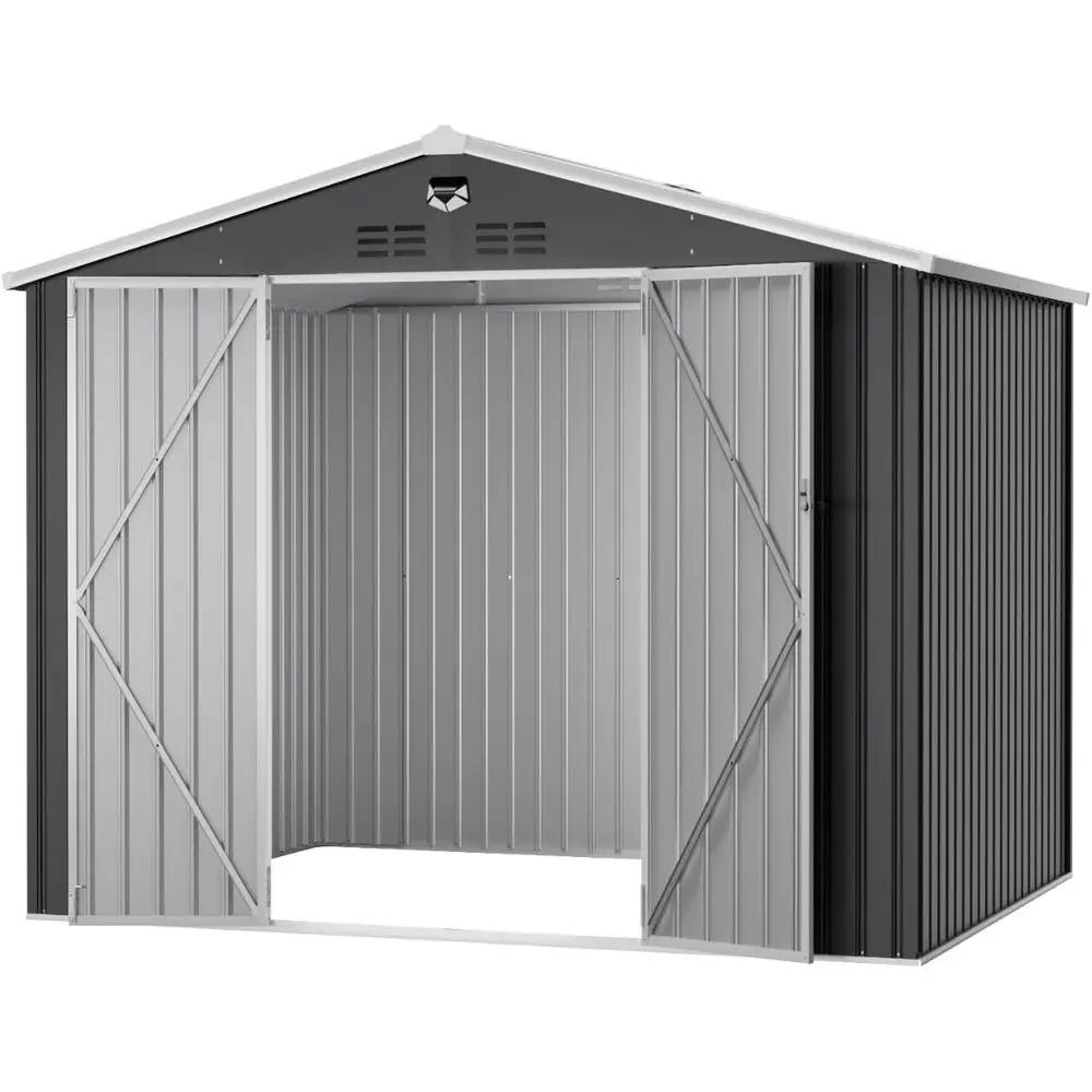 

Black 10x8 Outdoor Metal Storage Shed with Lockable Door and Waterproof Design (No Windows)