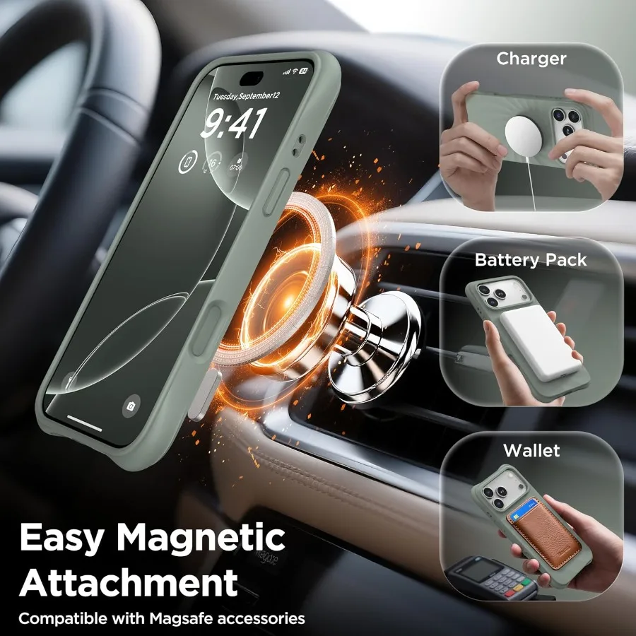 حافظة مغناطيسية واقية مضادة للصدمات لهاتف آيفون 17 برو 6.3 مع كاميرا سيليكون مدمجة متوافقة مع MagSafe