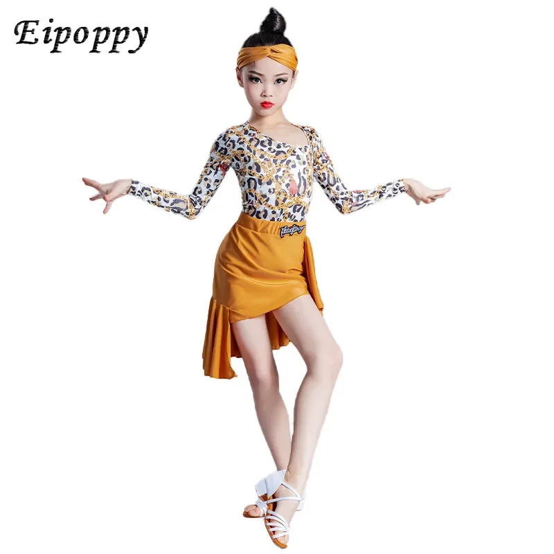 

Children's Latin Dance Practice Clothes Children's Split Dance Performance Clothing Girls' Long and Short Sleeves Latin