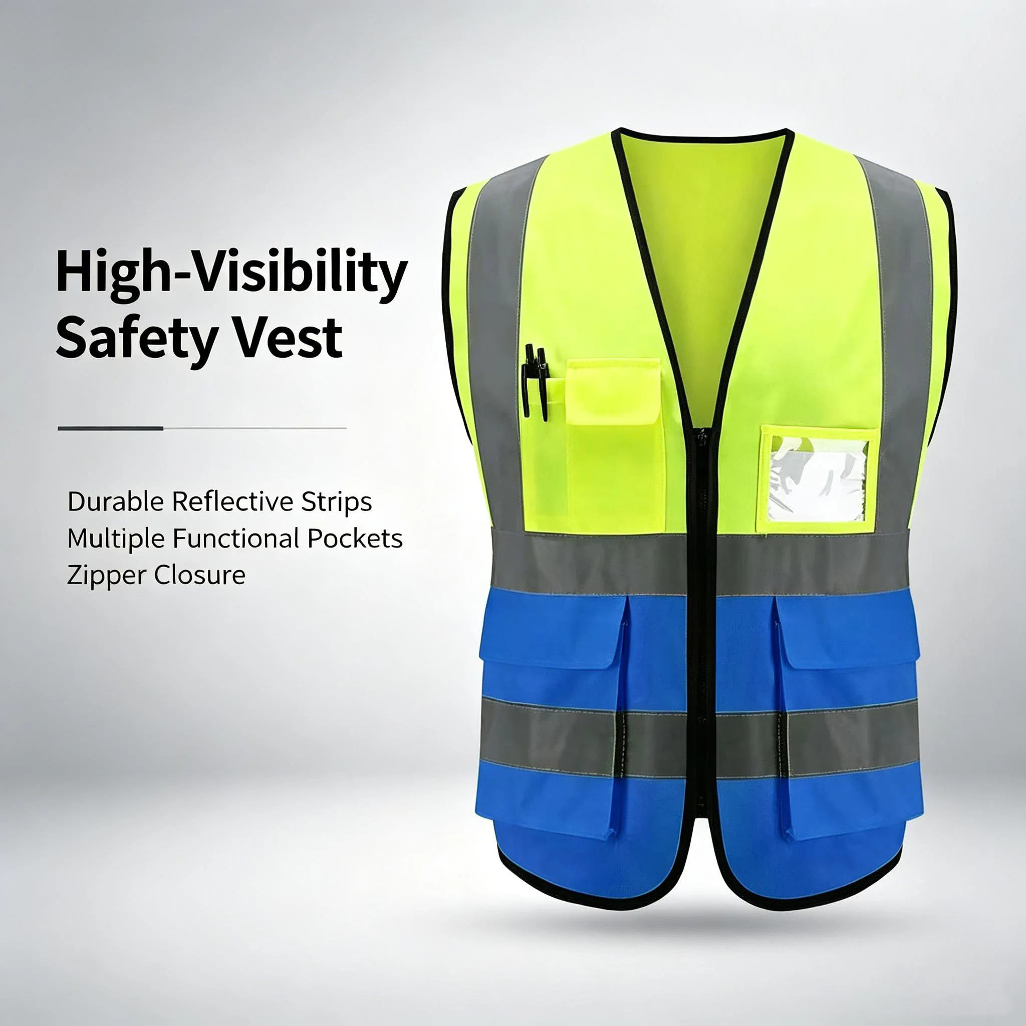 Color spliced reflective safety vest Multi Pocket Nighttime Workwear Working Vest Custom Your Logo Traffic Architecture Work