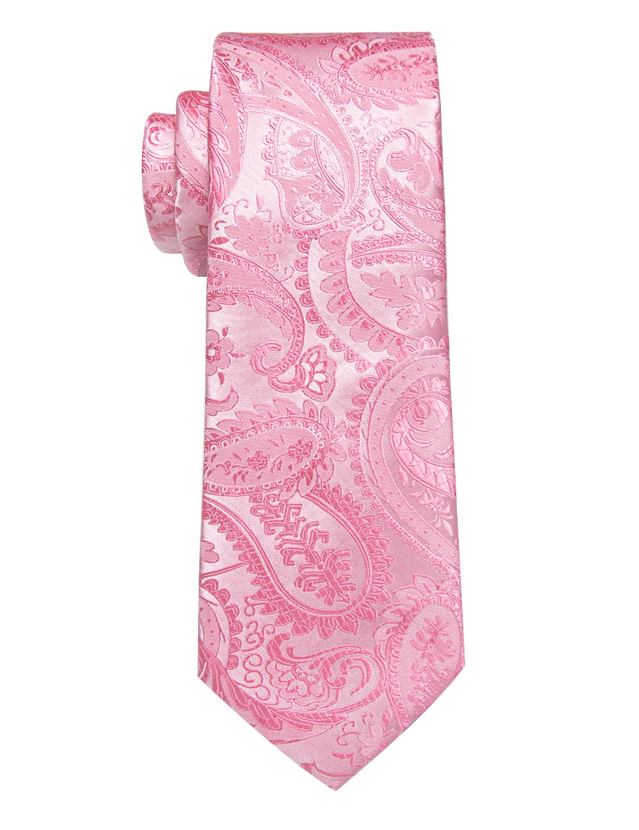 New Arrival Pink Paisley Silk Men\'s Tie with Clip for Wedding Party Daily Wear Fashion Floral Necktie for Man Accessories Gifts