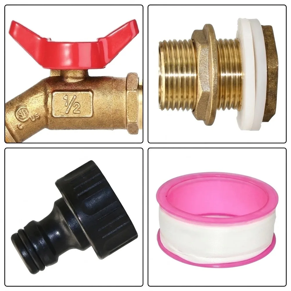 Brass For Rain Bucket Faucet Kit Including Thread Tape for Easy Installation on 3/4 or 1/2 Threaded Water Storage Tanks
