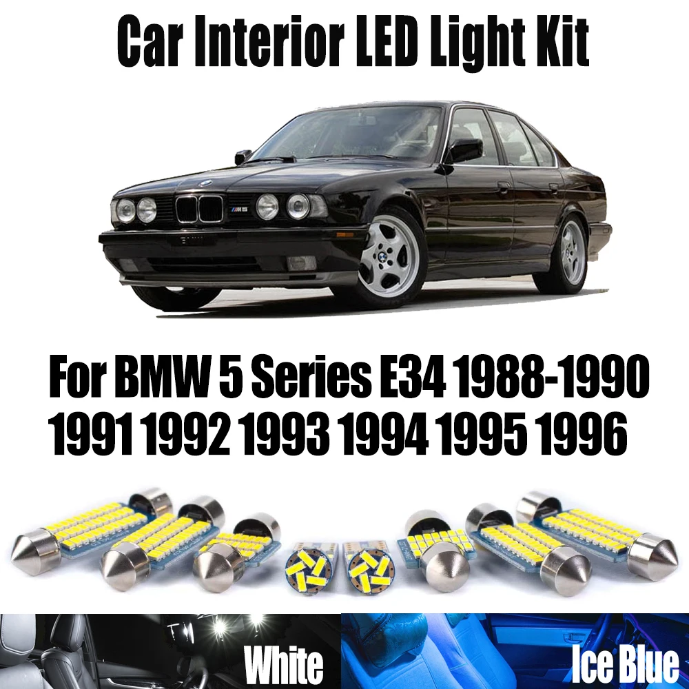 19Pcs Canbus LED Interior Map Dome Trunk Vanity Mirror Light Kit For BMW 5 Series E34 1988- 1993 1994 1995 1996 Car Accessories
