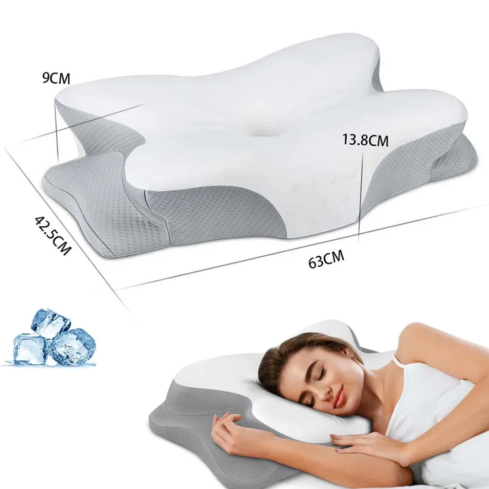 

Cervical Neck Pillow Orthopedic Memory Foam Pillows for Back/Stomach Sleepers Contoured Support Pillows Butterfly Shaped Pillow