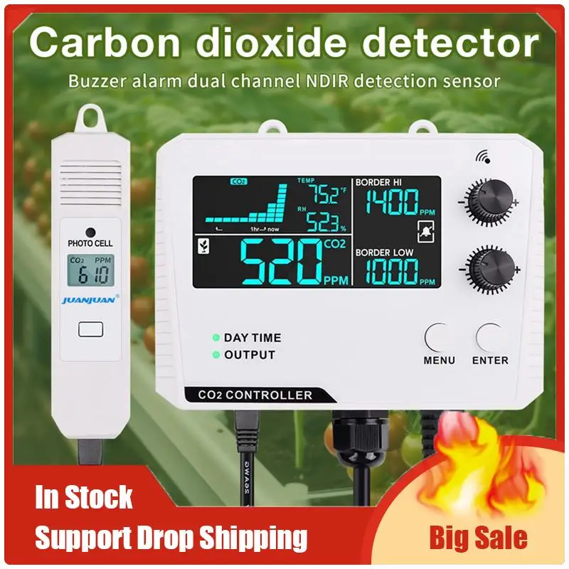 Mejores OFERTAS controlador de dióxido de carbono sonda dividida de un solo canal Monitor de CO2 válvula reductora de presión de CO2 para invernadero enchufe de la UE D