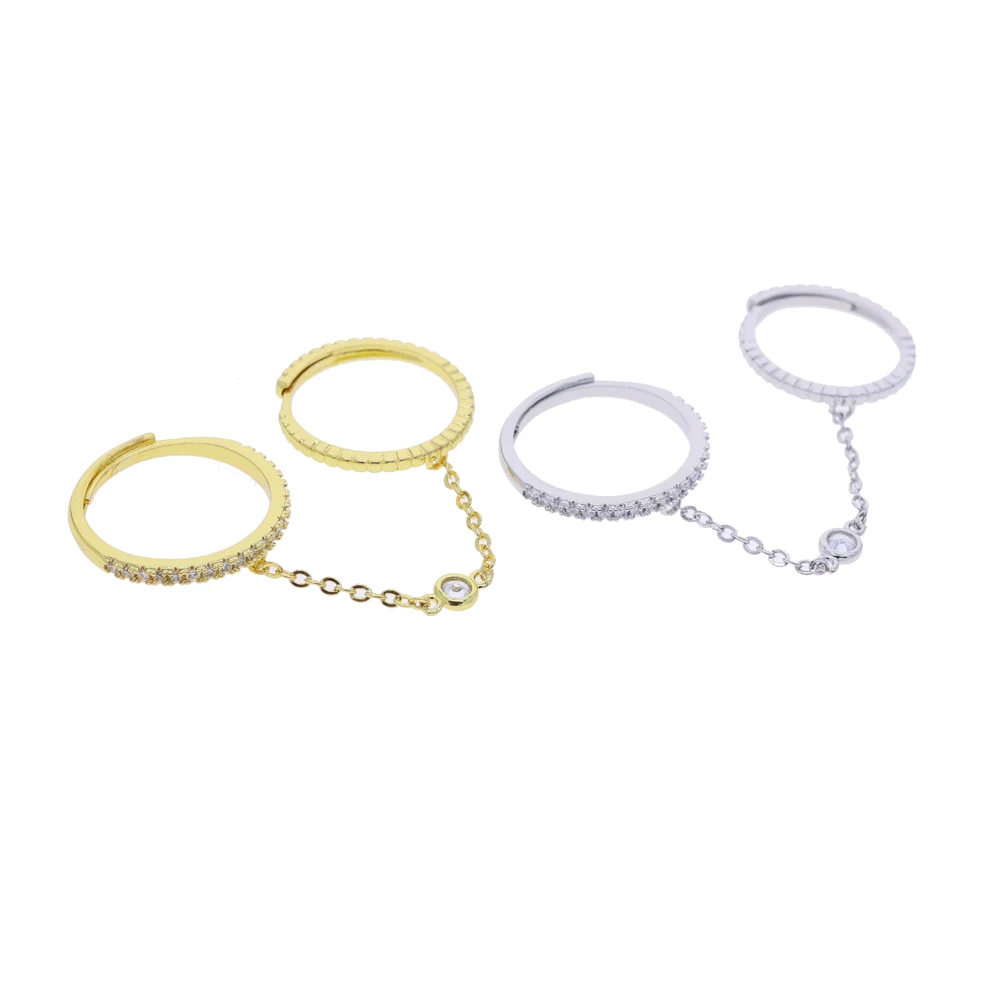 2026 Micro Paved 5A CZ Round Tassel Link Chain Ring for Women High Quality Fashion Elegant Double Full Finger Jewelry
