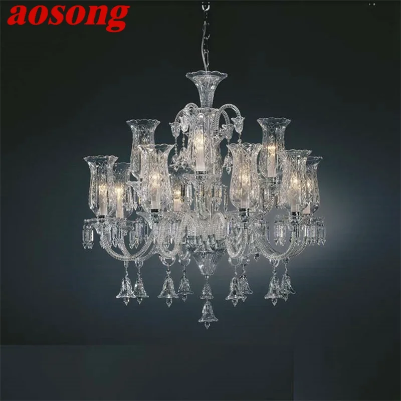 AOSONG Crystal Chandelier Lamp European Style LED Pendant Light Decorative Fixtures for Home Living Room