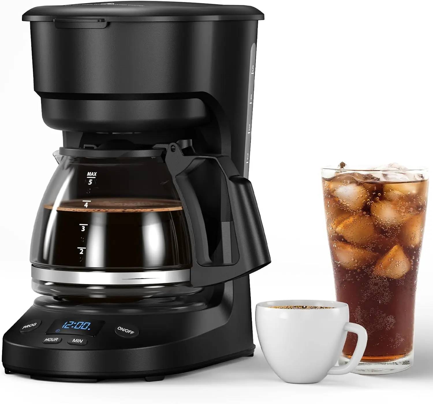 

Compact Coffee Machine,5 Cup Drip Coffee Maker with Timing Function,2H Auto Power-off, 2H Keep Warm,Pause & Brew, Reusable Fi