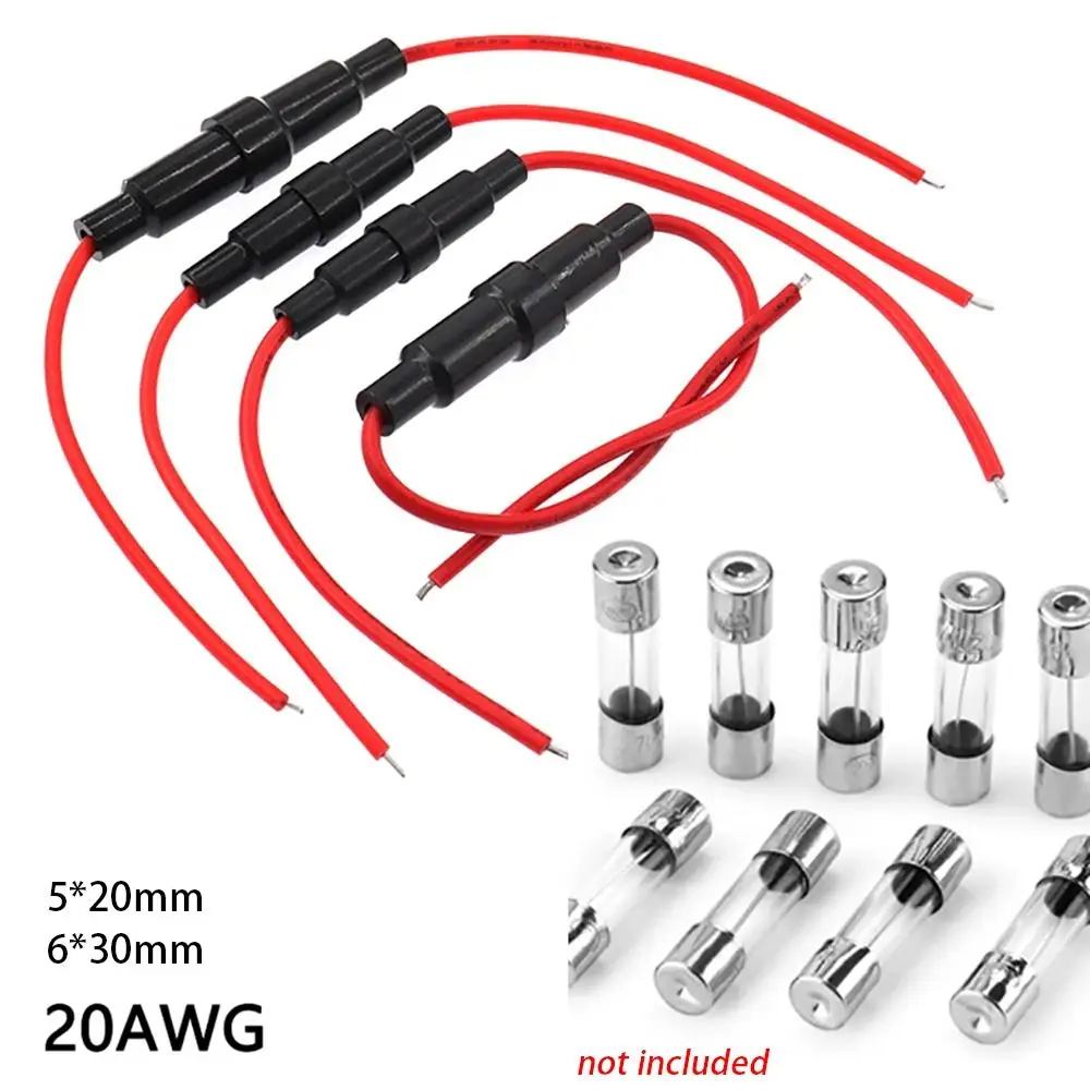 1/10Pcs New 250V Glass Fuse Holder with 20AWG Wire Cable 5*20mm 6*30mm Fuse Casing Screw Type 5X20mm Fuses Boxes Fuse Tube