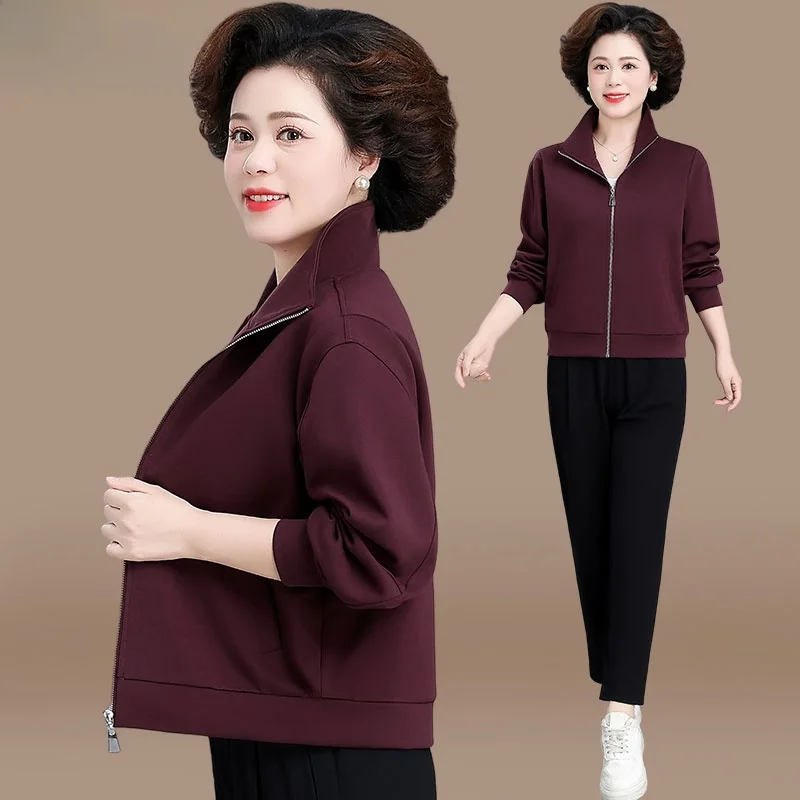 

Spring Casual Sportswear Jaet for Middle-Aged Women Wide Fit Top Coat Korean Sle Loose Version Polyester Cotton Blend