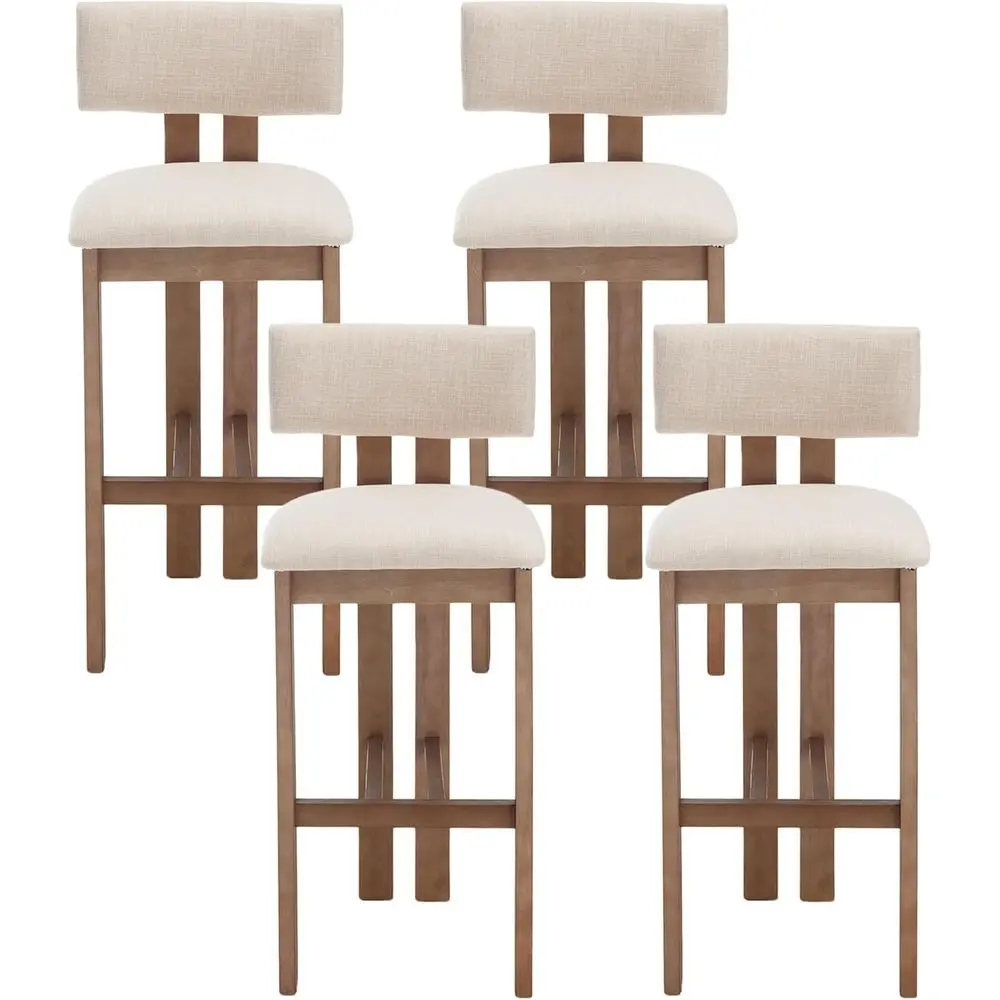 

Комплект из 4 деревянных барных стульев с льняной обивкой и изогнутой спинкой, подходят для кухонного острова, патио или ресторана, бежевый цвет