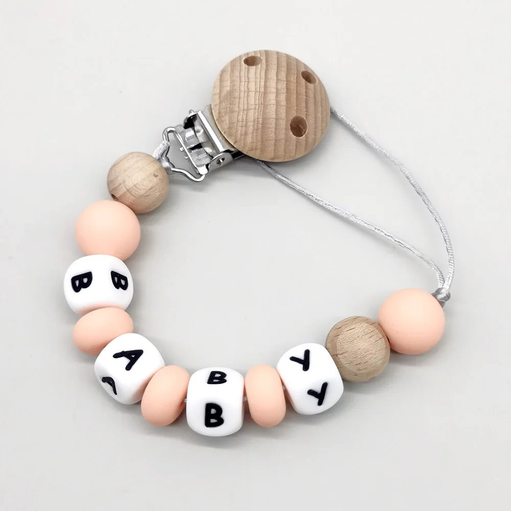 คลิปหนีบจุกนมหลอกแบบกำหนดเอง สายคล้องจุกนมหลอก ลูกปัดซิลิโคน ที่หนีบจุกนมหลอก ของเล่นเด็กกัดเล่น ของขวัญสำหรับเด็ก ปลอดสาร BPA