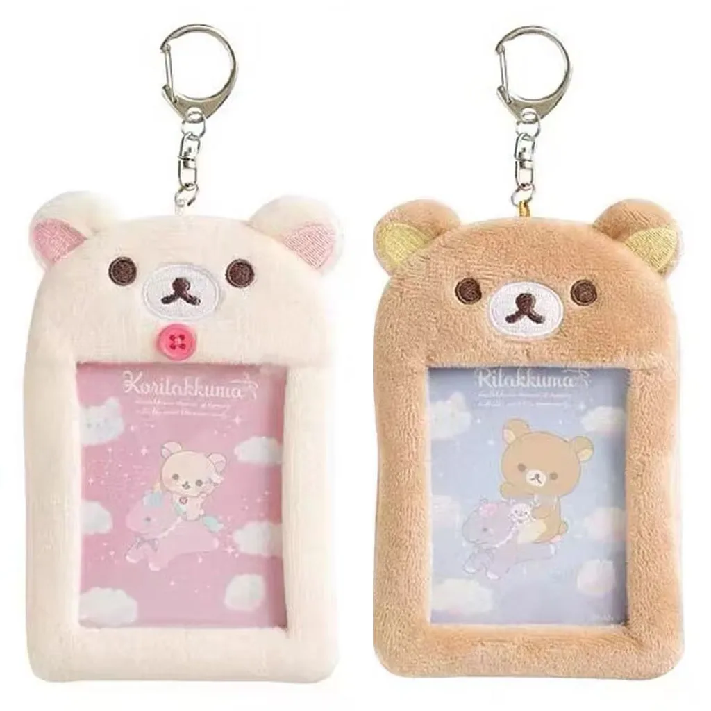 

Милый медведь Rilakkuma Korilakkuma, плюшевый брелок-талисман, зажим для удостоверения личности, держатели для карточек, идол, подставка для фотодисплея, чехол для карт для девочек