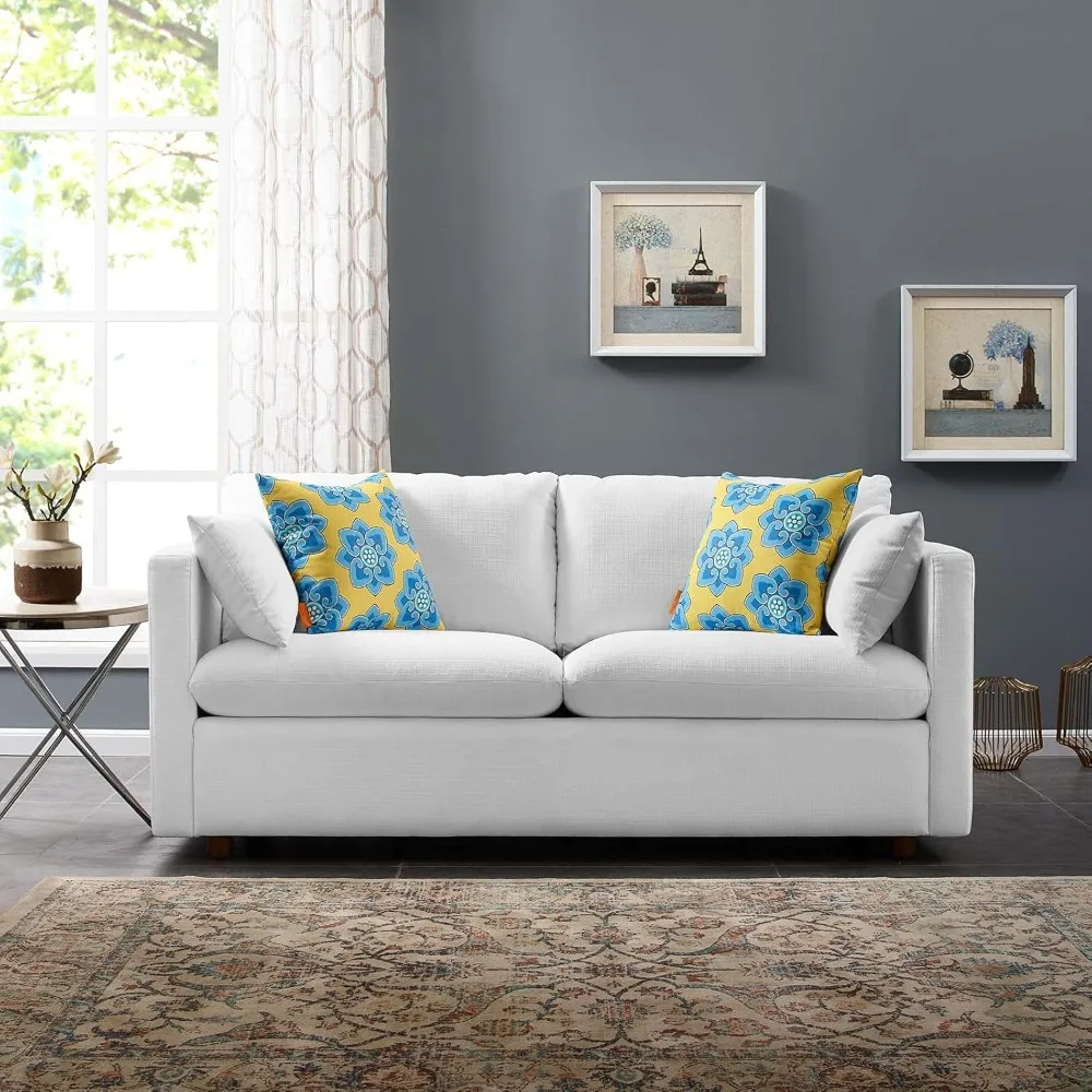 Activate Contemporary Modern Fabric Upholstered Apartment Sofa Couch In White furniture living room  luxury modern sofa