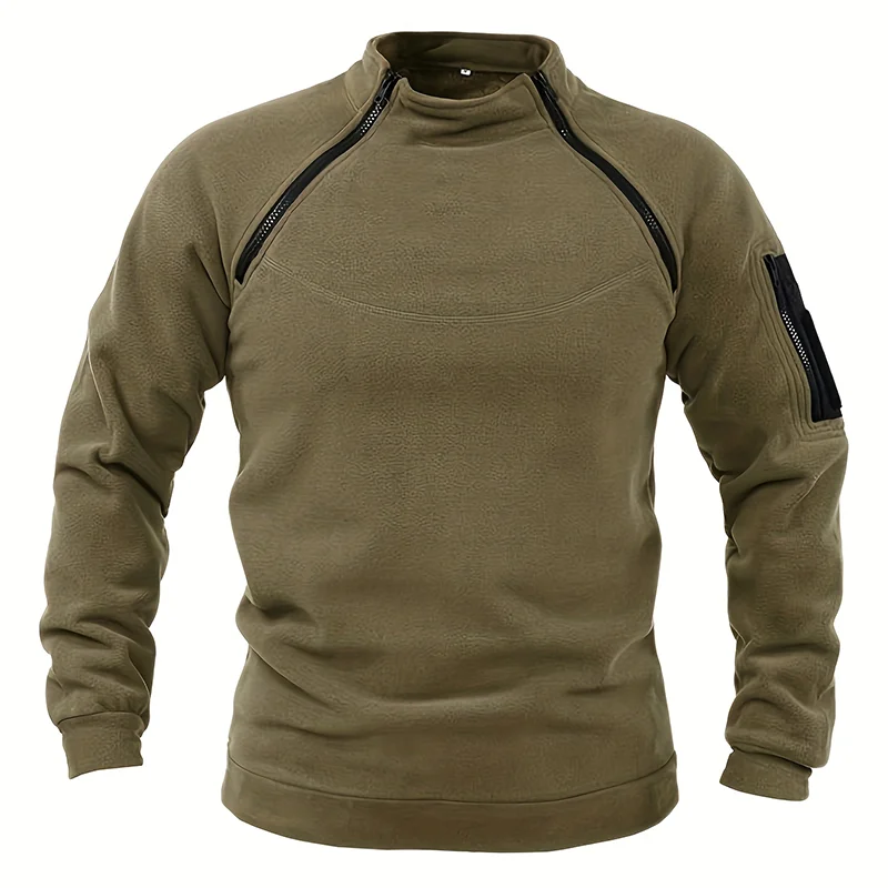 Mens Tactical Pullover Casual Military Sweatshirt Fleece Jacket Standing Collar Pullover Solid Color Sweater Windproof Clothes