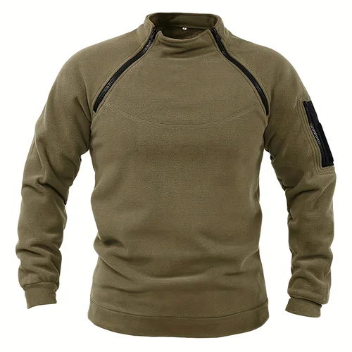 Imagen 2 del producto Jersey táctico para hombre, sudadera militar informal, chaqueta polar, jersey con cuello levantado, suéter de Color sólido, ropa a prueba de viento