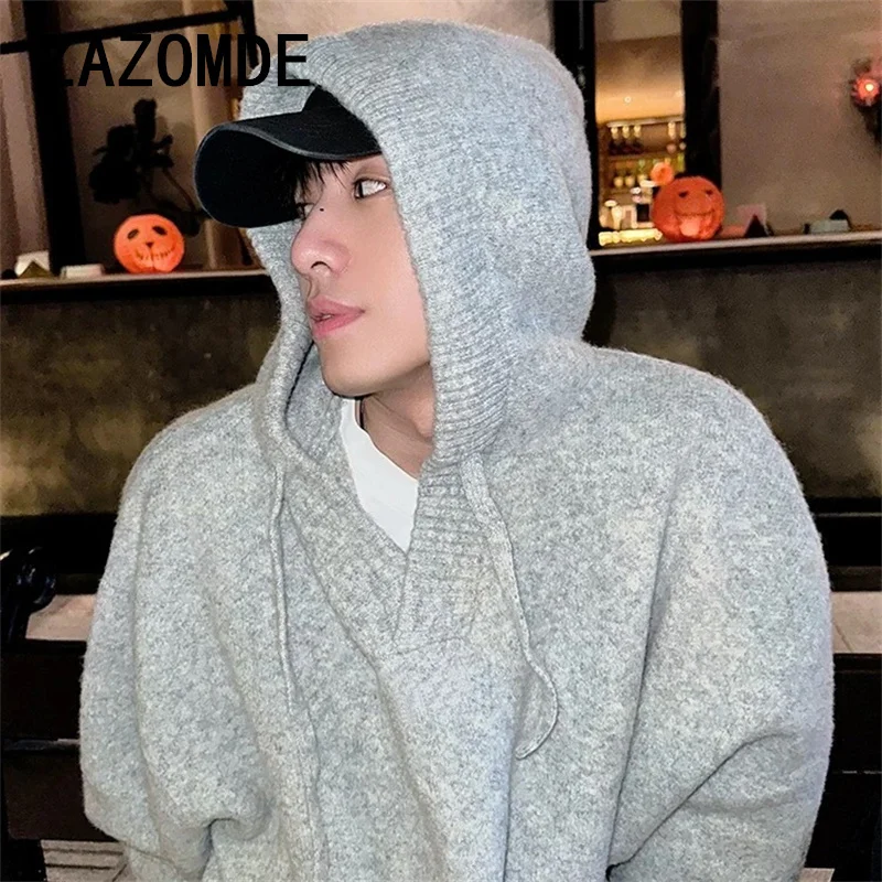 ZAZOMDE ฤดูหนาว Vintage Chic Hoody เสื้อกันหนาวผู้ชายถัก Top Hooded หลวม Casual Pullover เสื้อกันหนาวขนาดใหญ่เสื้อถักเสื้อผ้า