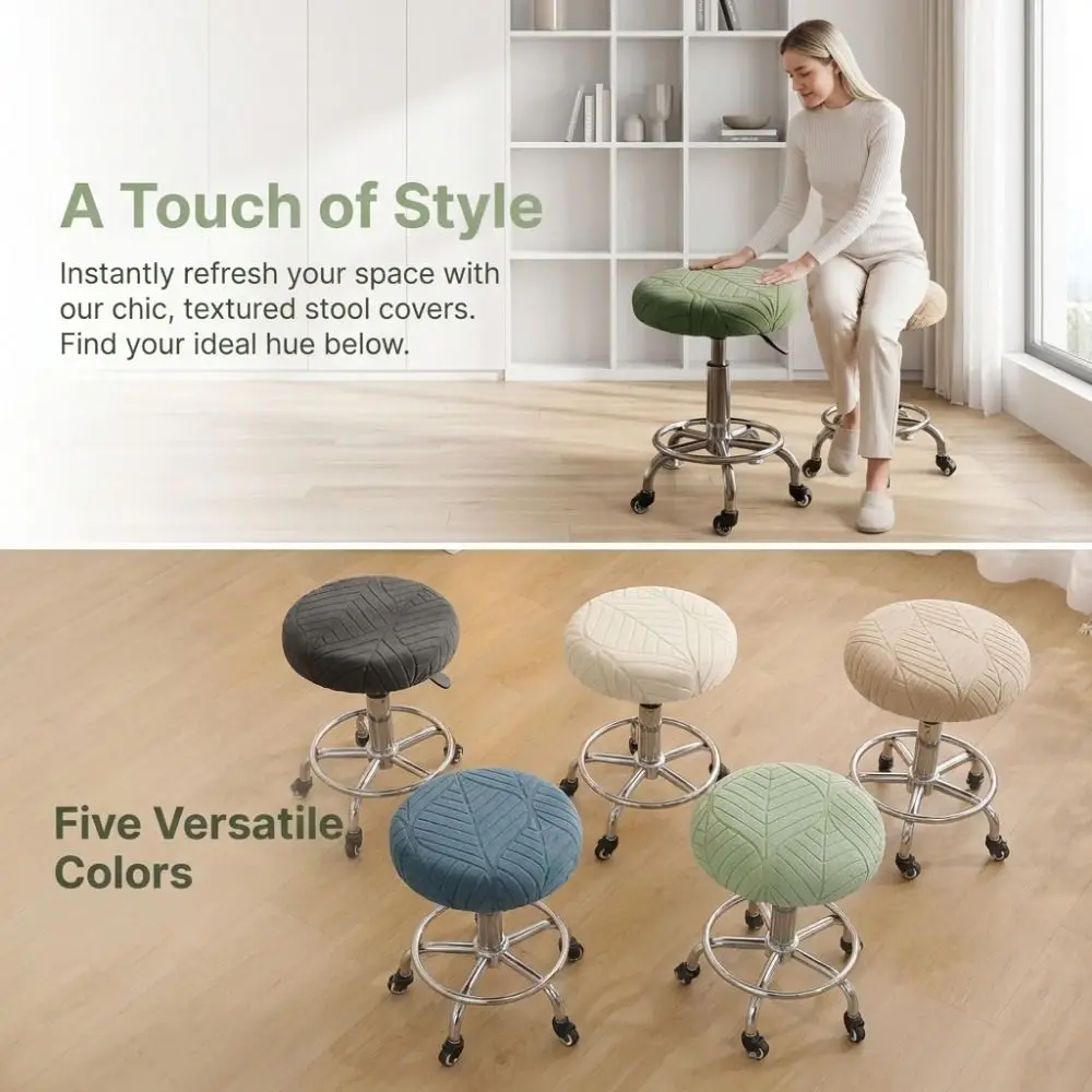 Stretch Fit Stretchable Bar Round Stool Cover Soft Breathable Chair Slipcover Washable Thickened Swivel Chair Cover Home Use