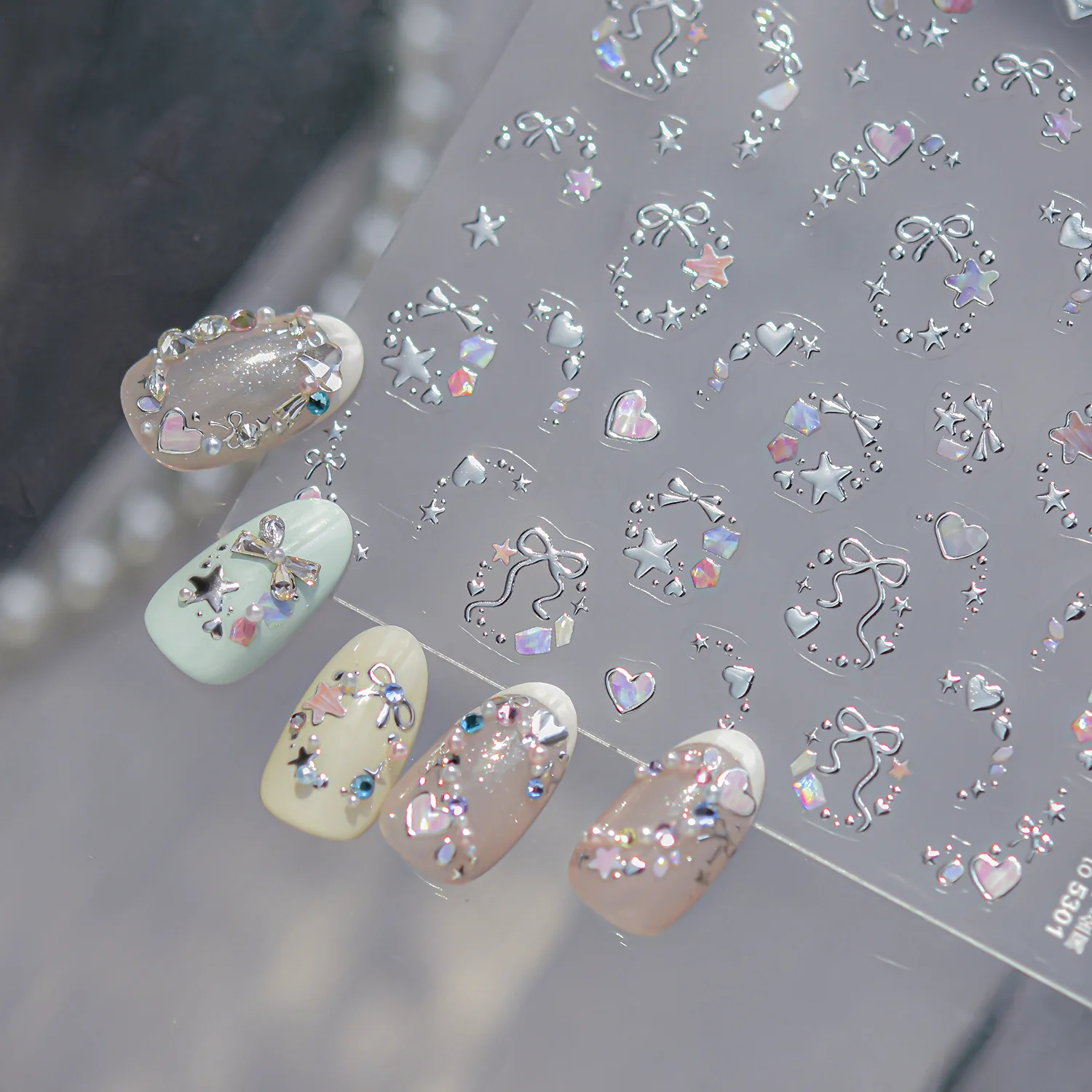 

Exquisite Stars Love Garland Stickers Nail Art Decoration 5D Metal High Quality Dreamy Self Adhesive Nail Stickers 3D Decals DIY