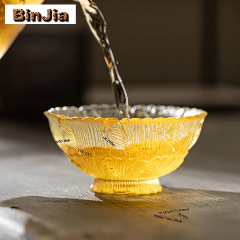 95ml Ancient Colored Glaze Song Hibiscus Golden Teacup Aesthetic Tea Bowl Mug Tea-tasting Smelling Cup Jianzhan Master Cups Gift