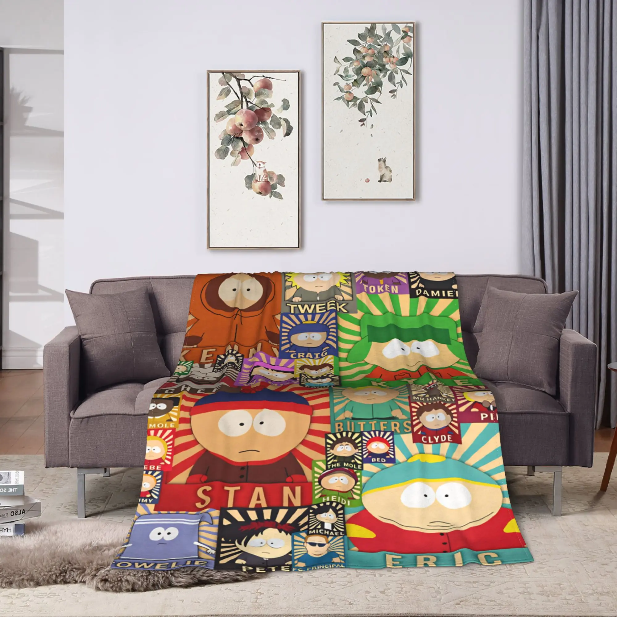 S-south Anime P-park  Blanket  Camping Flannel Throw Blanket For Couch Bed Super Warm Customized Quality Bedspread Gift
