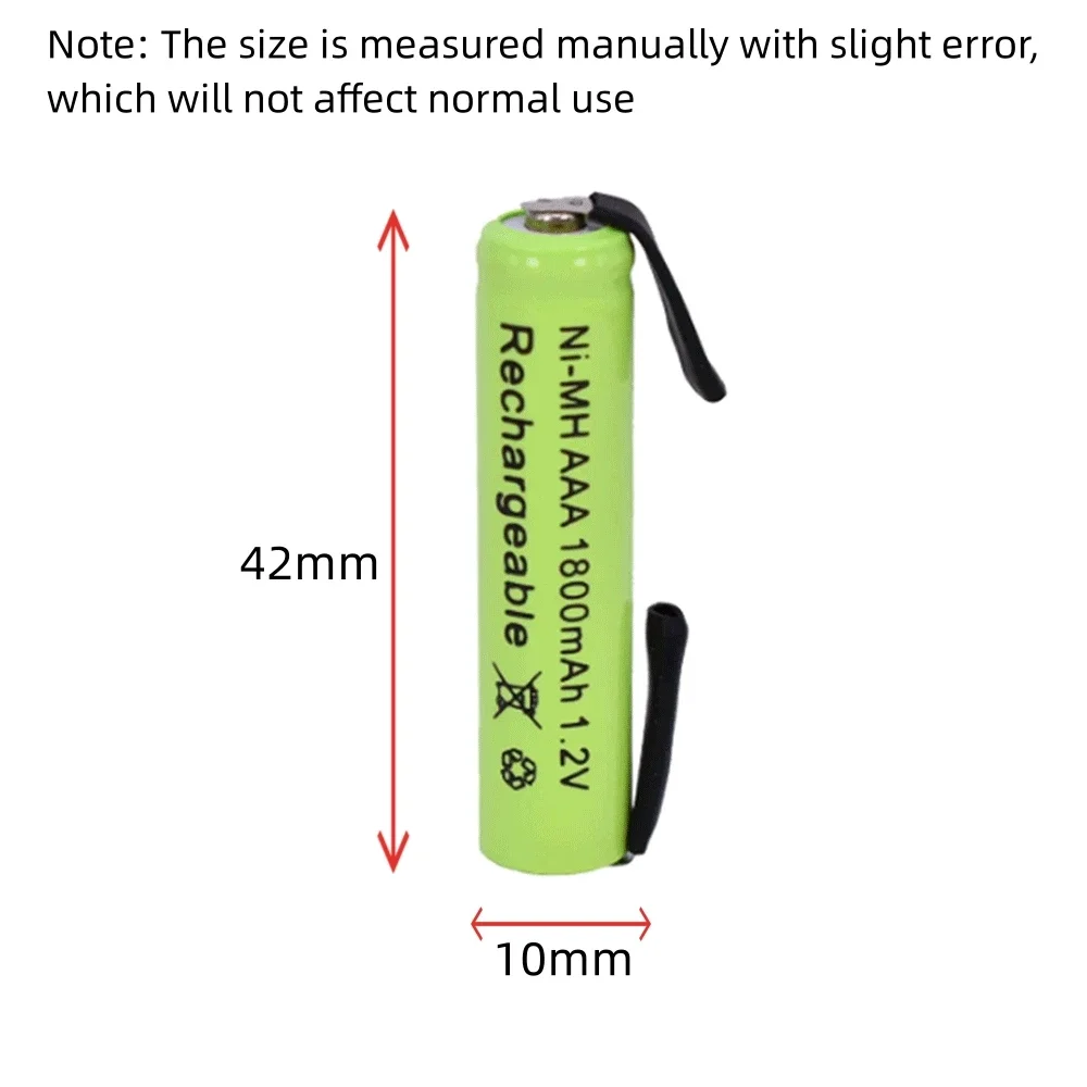 1.2V 1800mah Ni-Mh AAA Rechargeable Battery Cell, with Solder Tabs for Philips Braun Electric Shaver, Razor, Toothbrush