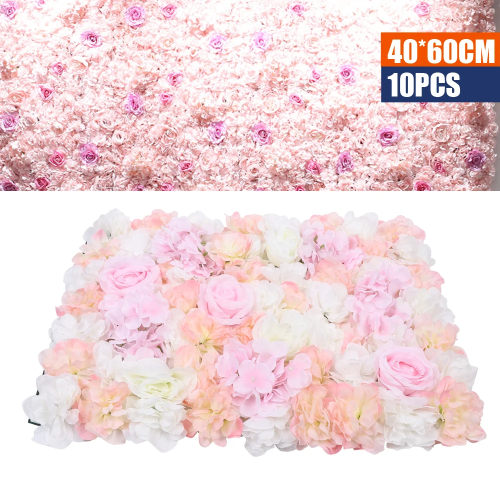 Artificial Flower Wall Panels, 10 Pack of 15.74x23.62" Flower Wall Mat Silk Rose Flower Panels for Backdrop Wedding Wall Decor