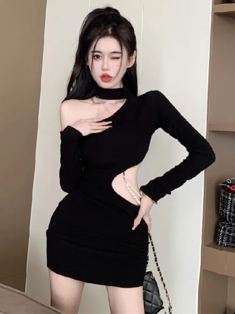 Topanoma Cocktail Mini Dresses Women Hollow Out Pearl Chain Sexy Irregular Slim Birthday Party Club Evening Dress Ladies Fashion