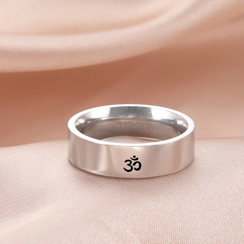 COOLTIME Buddhism Indian Yoga Rings for Men Stainless Steel Indian Yoga Om Finger Ring Amulet Jewelry Gift Wholesale 2024