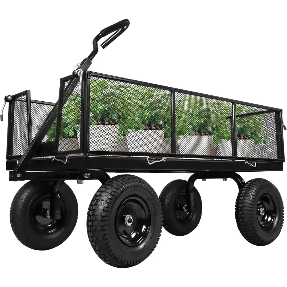 Heavy Duty 1100 Lbs Capacity Steel Garden Cart With 11.5 In Tire Utility Cart for Yard Lawn and Farm Camping Wagon Black Trolley