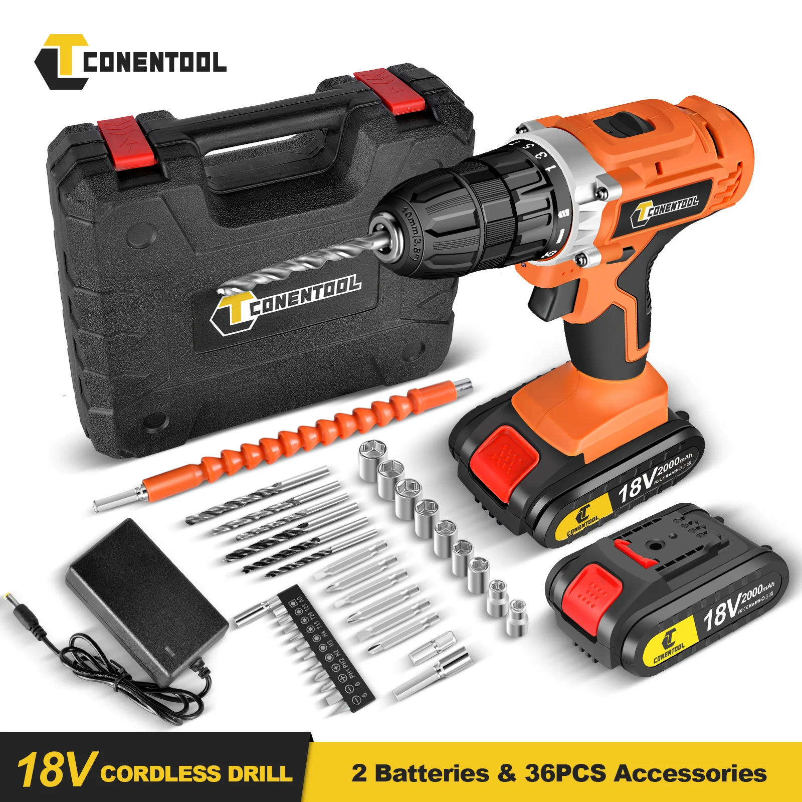 18V Electric Screwdriver Cordless, 36Pcs Electric Power Drill Driver Set with Rechargeable Battery, 25+1 Torque DIY Tool 40N.M