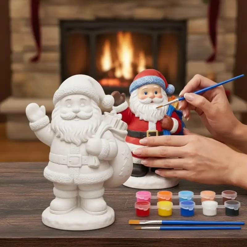DIY Christmas Santa Claus Plaster Figurine Painting Kit Kids Graffiti Paint Set Craft Toys Holiday Keepsake Gift Ornament