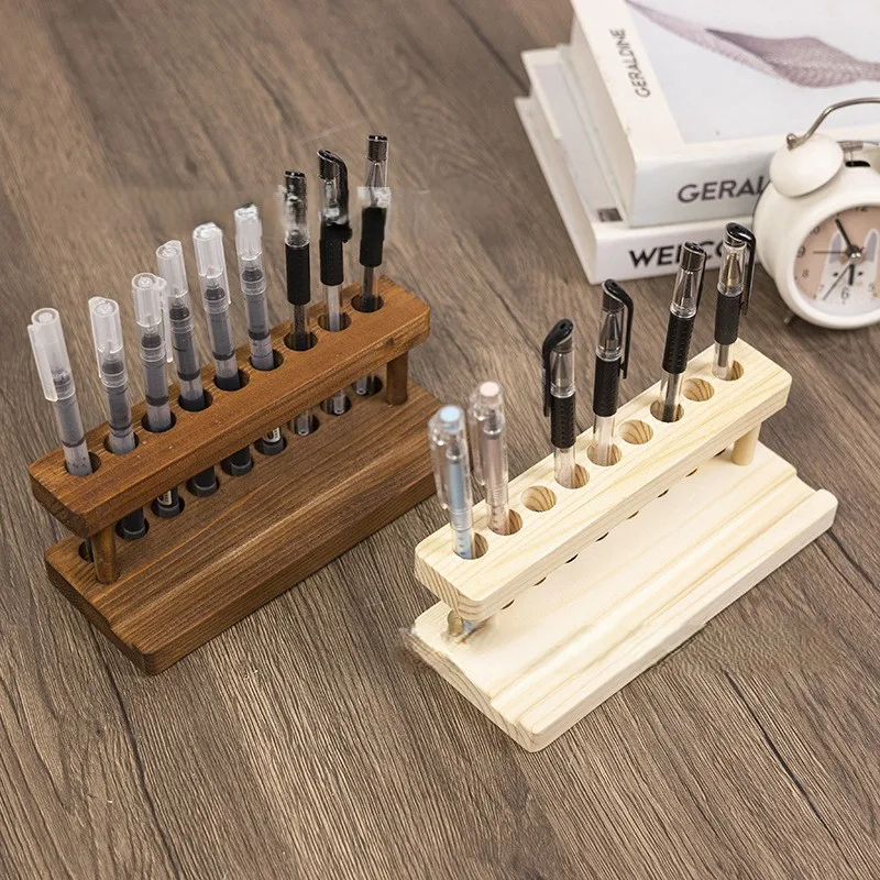 Solid Wood Signature Pen Holder, Wooden Pen Stand, Phone Stand All-in-One Storage Rack, Multifunctional Office Stationery Pen Cu