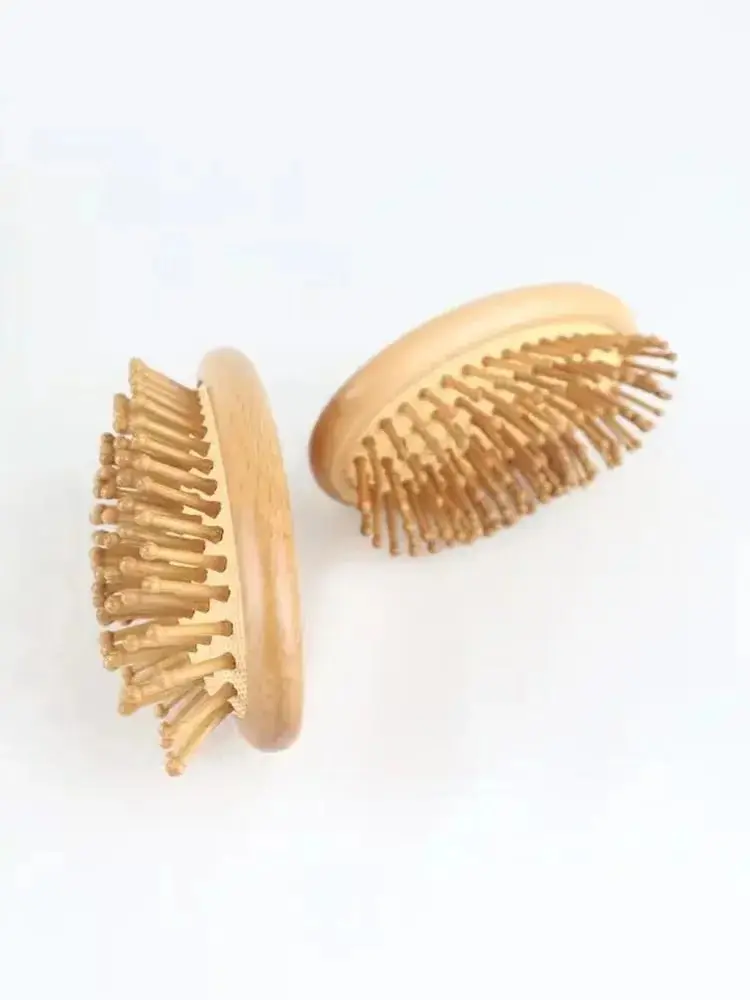 Wooden Massage Comb Mini Brush Massage Detangling Hairbrush No Handle Scalp Care Styling Comb for Straight Curl Hair