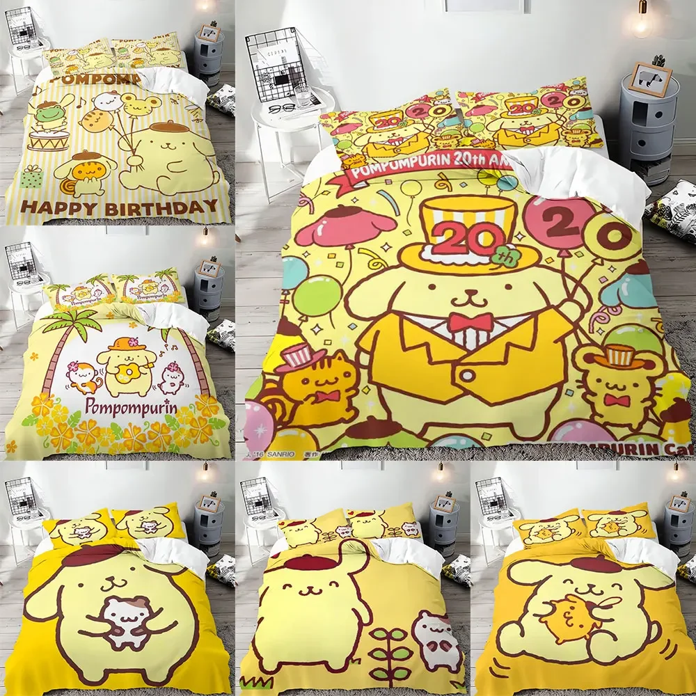 

Sanrio Pompompurin Bedding Sets Cute Comforter Cover Bed Cover Duvet Cover Pillow Case 2-3 Pieces Sets Multi-size Home Decor