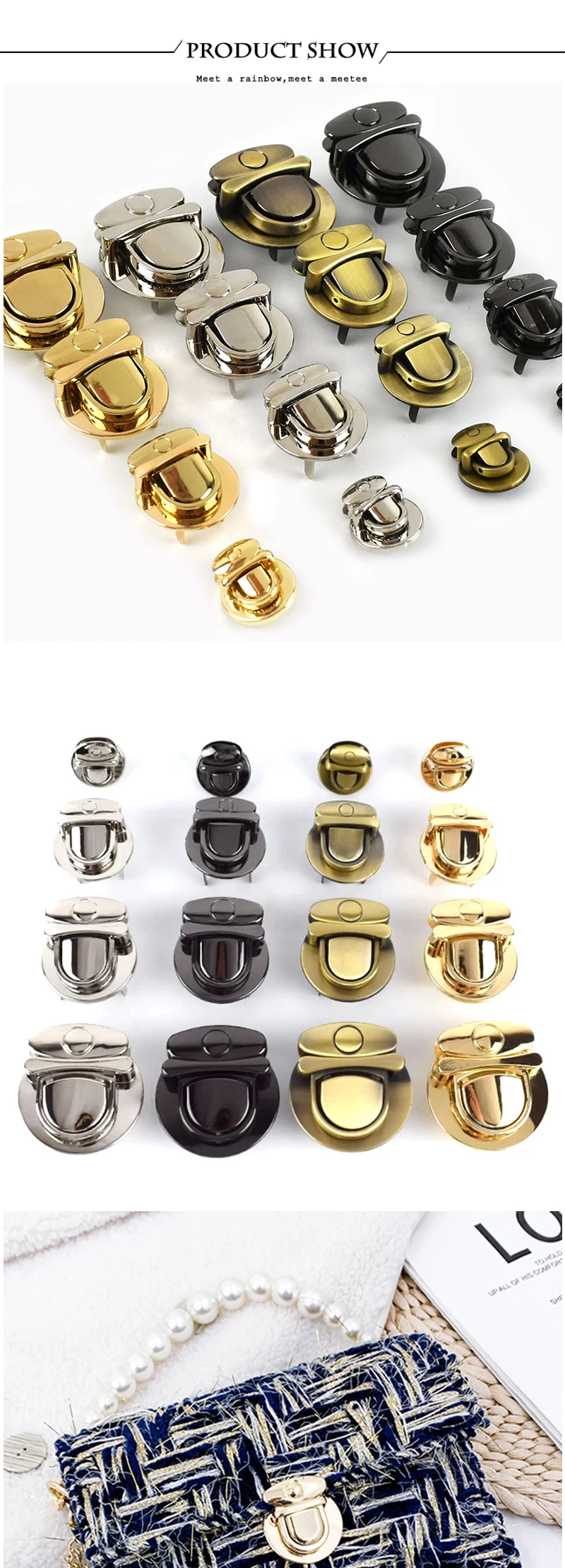 2/5Pcs Metal Turn Lock Snap Buckles for Handbag Women Bag Twist Locks Clasps Closure DIY Latch Buckle Hardware Accessories