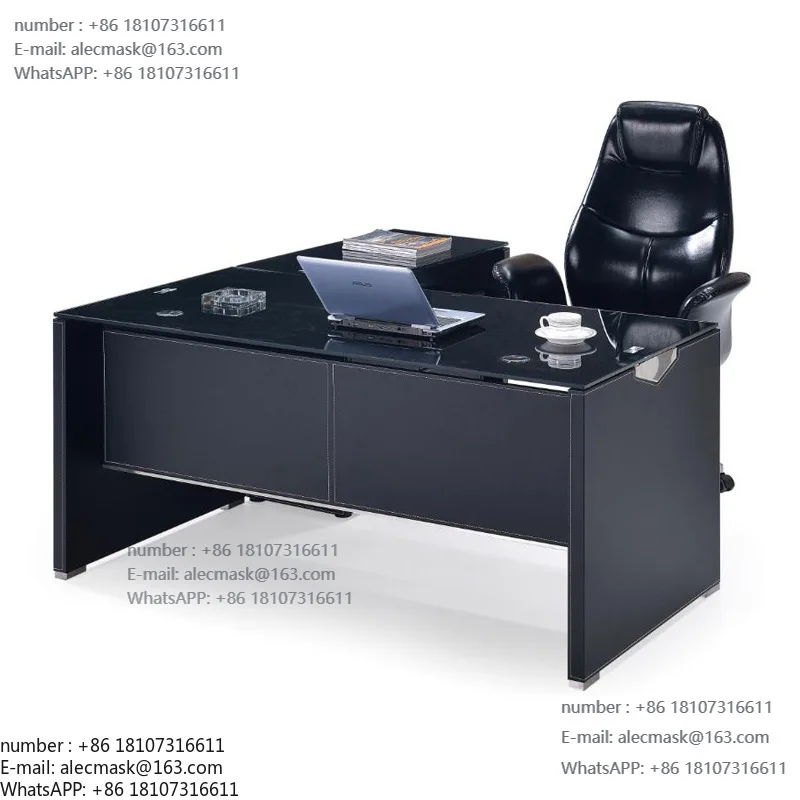 

Boss table President table Tempered glass Big desk Stainless steel Simple modern office personality